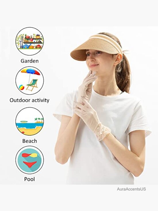 Wide Brim Straw Sun Visor for Women - Beach Camping Hiking main image 5